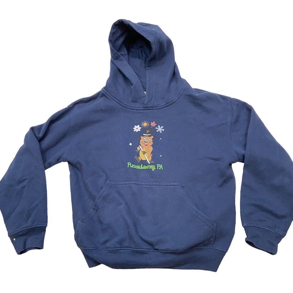 Boys Youth Navy Blue‎ Groundhog’s Day Graphic Sweatshirt Size Medium 10-12